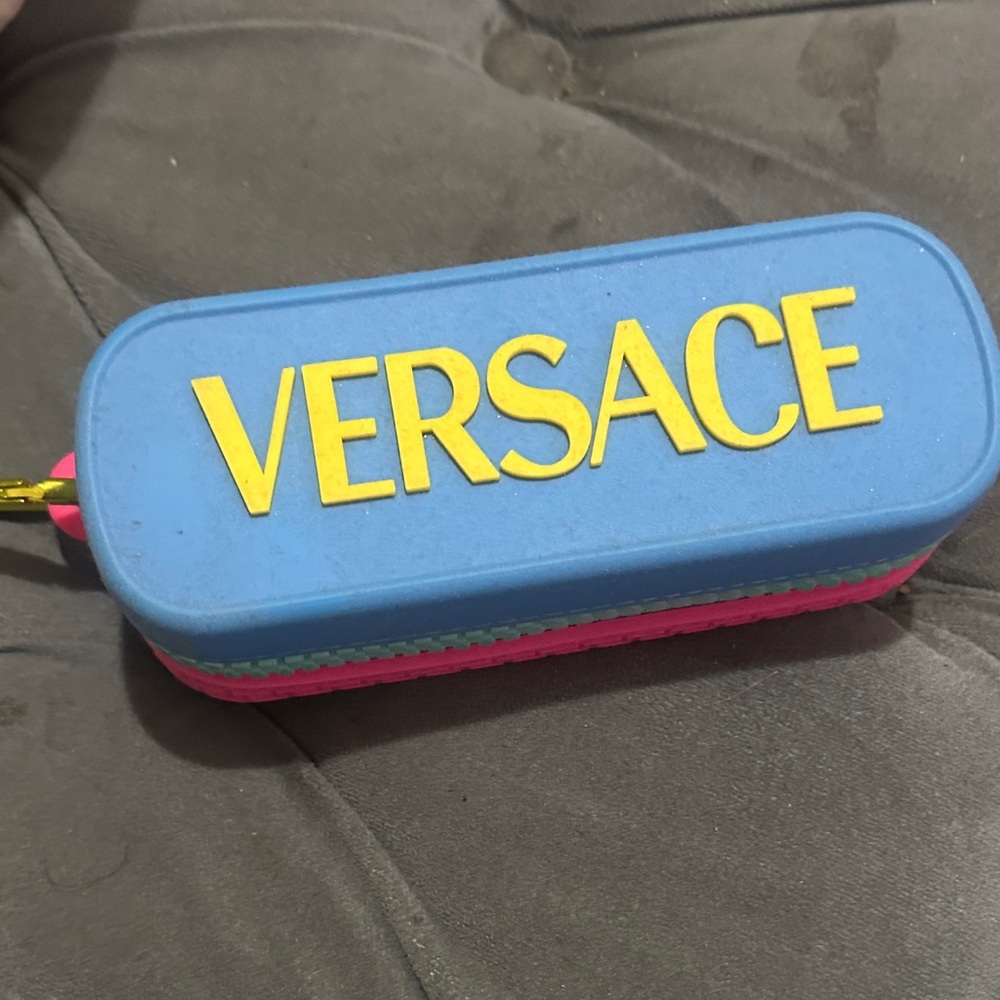 Versace Blue and Pink Silicone Zip Case with Yellow Logo brand new never worn